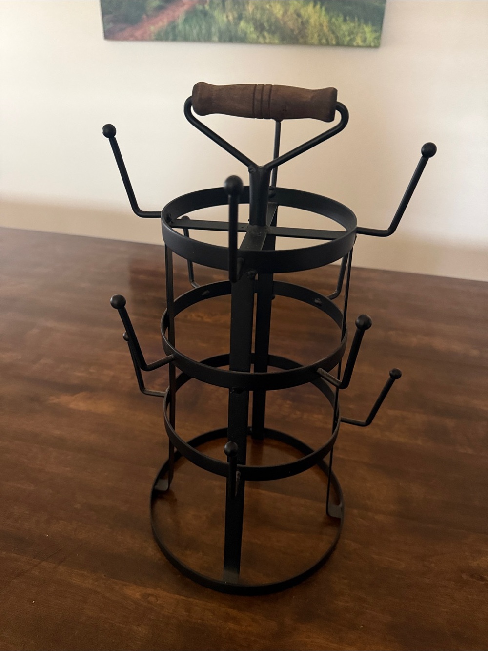 Black Metal Mug Tree with Wooden Handle